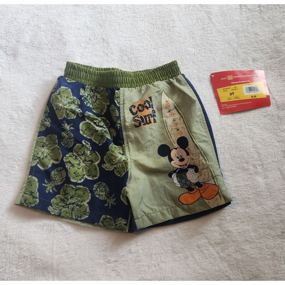 VTG Disney Mickey Mouse Swim Trunks 3T NWT Aloha Hibiscus Pineapple Kids Shorts
